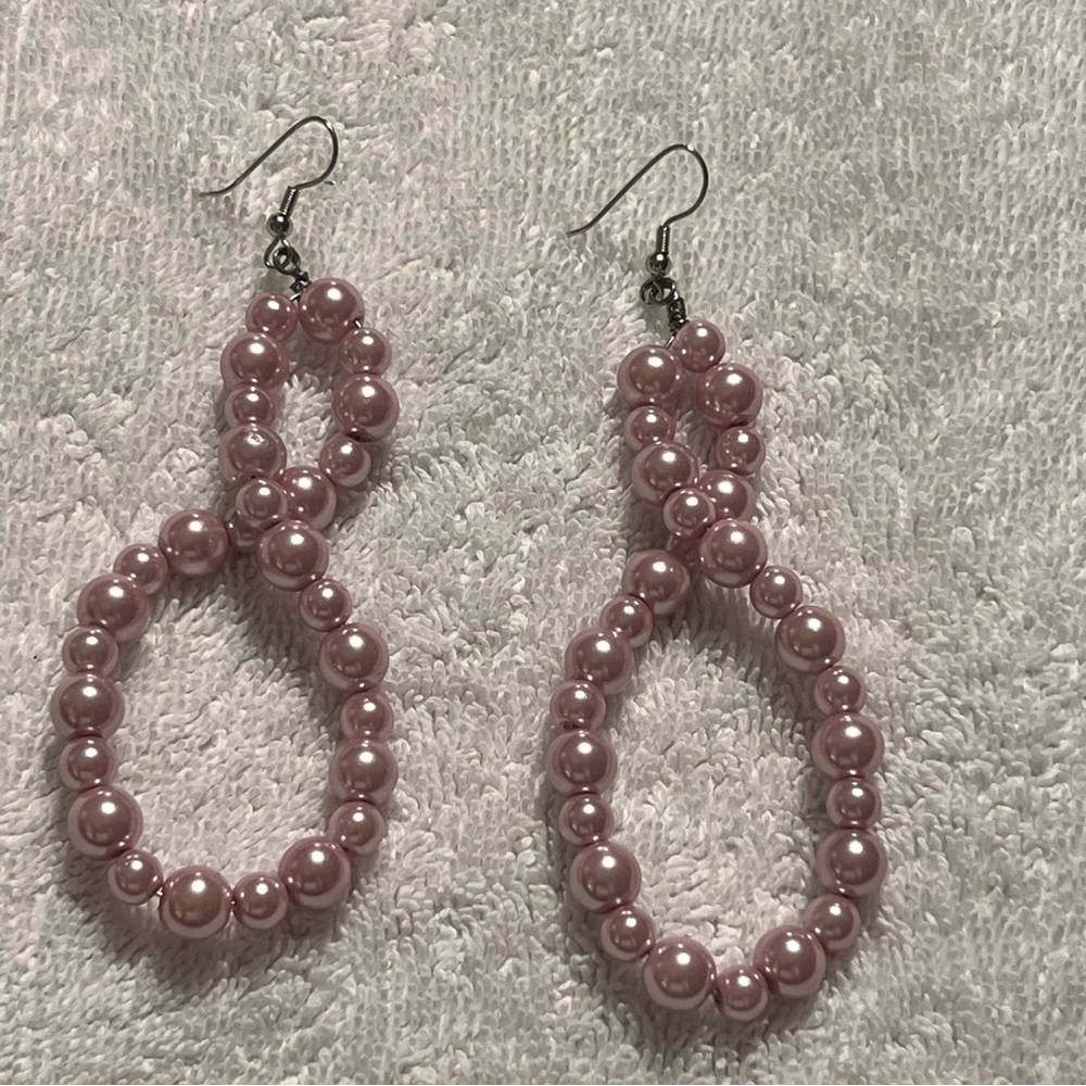 New Pink Pearl infinity Loop Drop Earrings - Unbranded